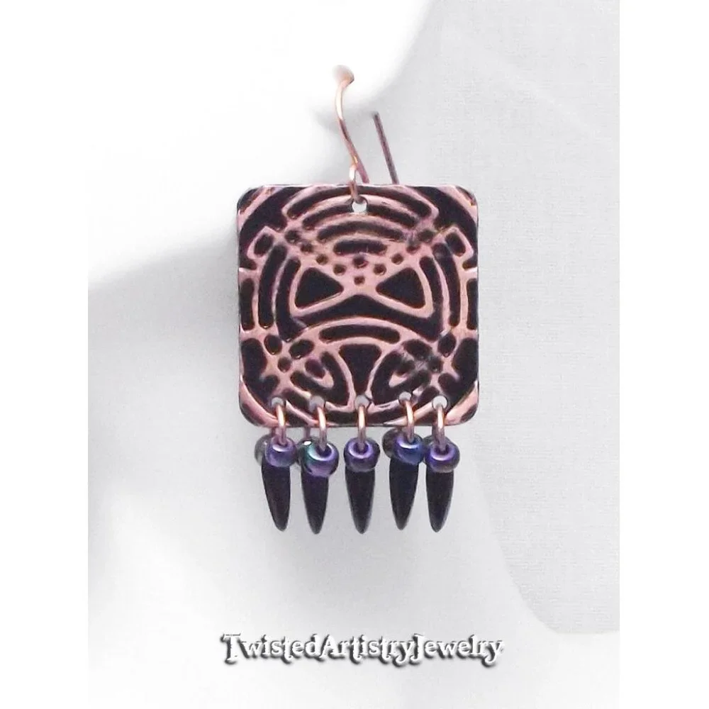Black and Copper Celtic Square Chandelier Earrings - Picture 6 of 6